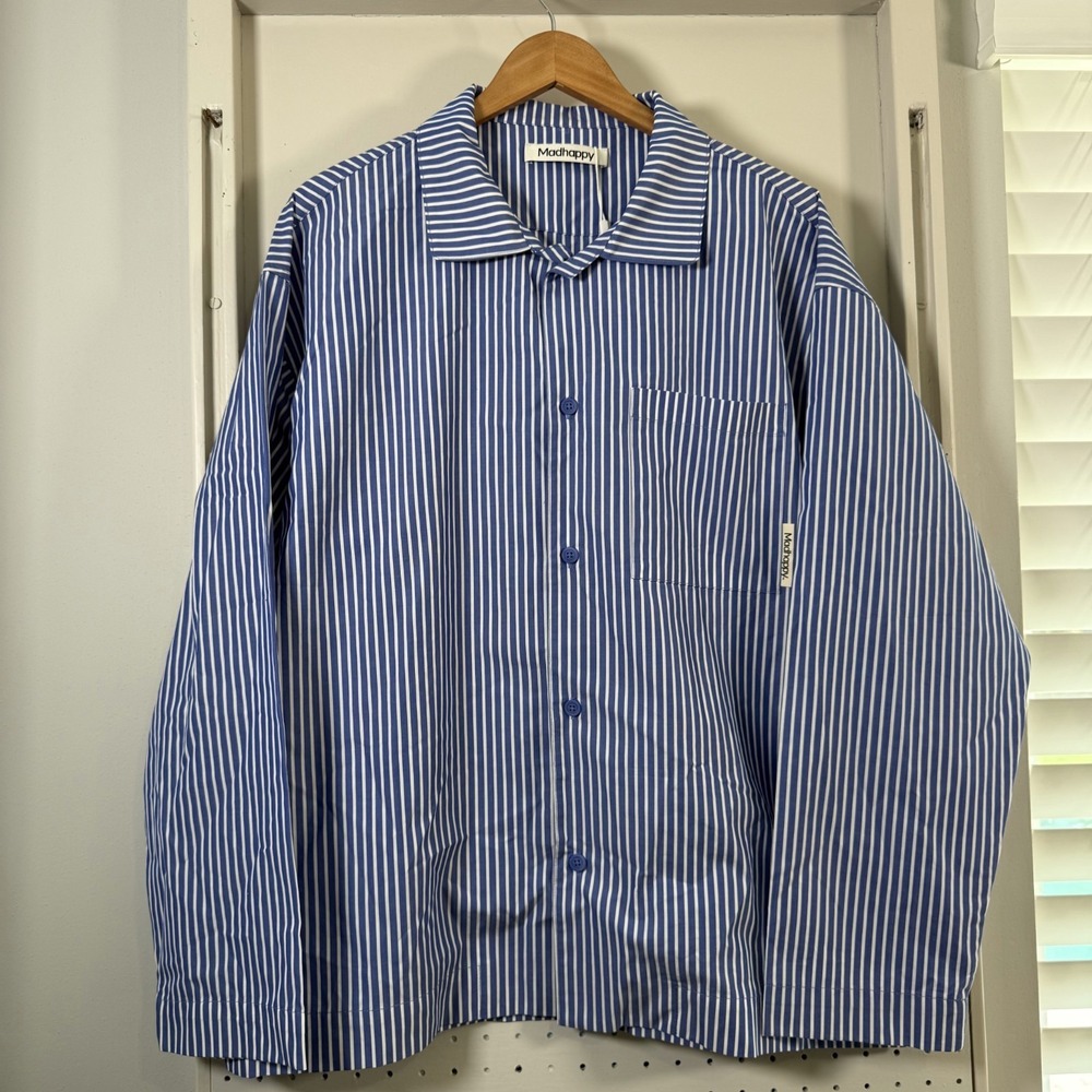 Madhappy Pajama Button Down Shirt Blue White Striped‎ Collared Classic - Large